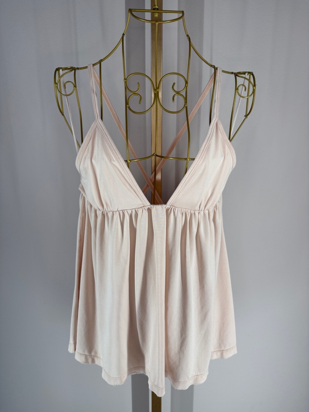 Women's Blush Pink V-Neck Spaghetti Strap Babydoll Top